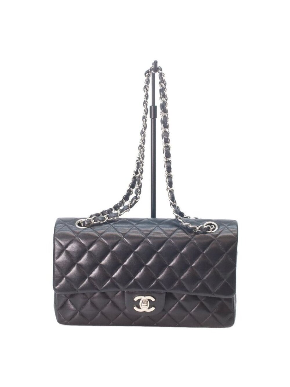 Chanel Black Lambskin Silver Quilted 25 Shoulder Bag